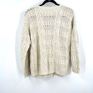 Vintage Chunky Knit Popover Sweater Cream Crew Neckline Women's Medium